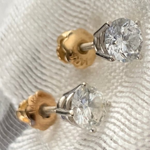 Diamond Earrings 3/4 Round-cut 14K WG w/screwbacks